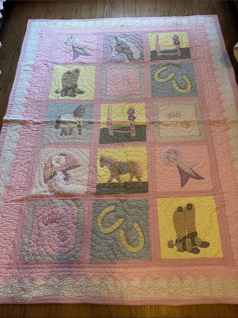 Pink Patchwork Equestrian girls Quilt/twin/full